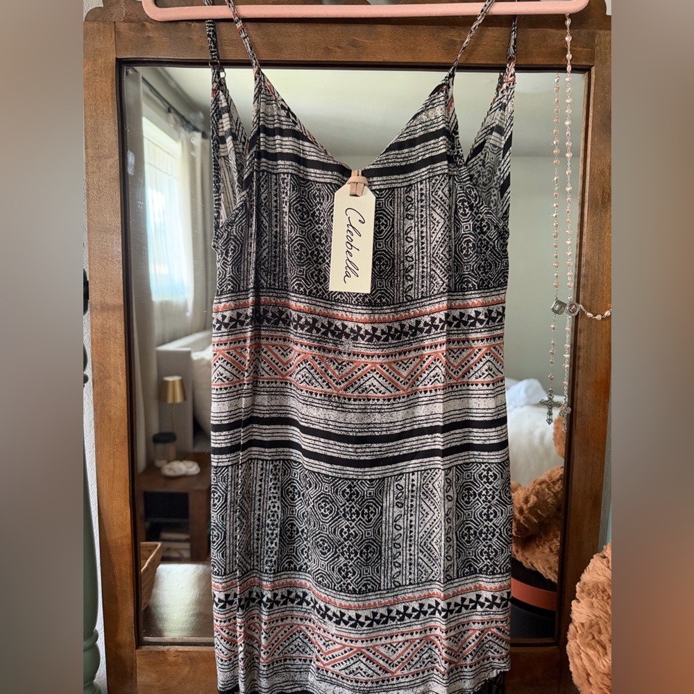 Cleobella Black, Cream & Dusty Pink Boho Fringe Maxi Dress